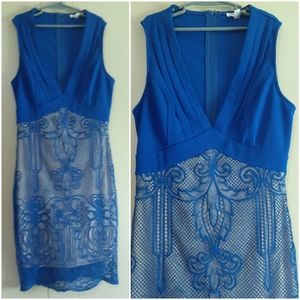 a'gaci blue lace open knit v neck bodycon dress sm